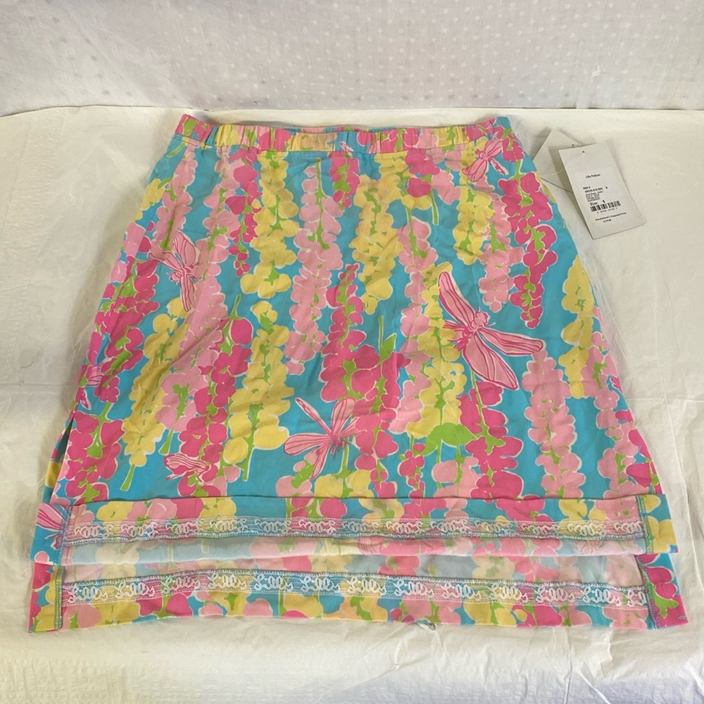 Lilly Pulitzer Daisy Havana Blue Snapdragon Silk‎ Spandex Skirt Size 6 NW Flaws